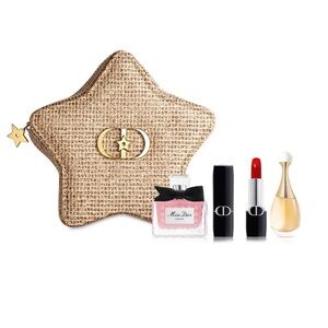 Dior Red Lipstick and Gold Star Pouch Set